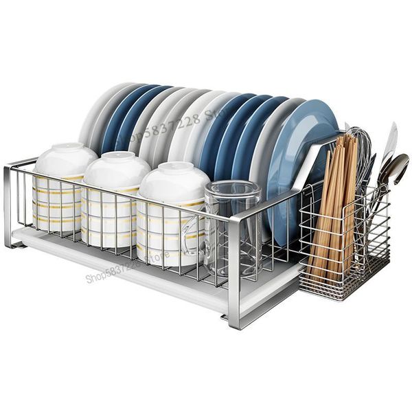 

kitchen storage & organization 304 stainless steel single-layer bowl rack tableware box cabinet chopsticks drain basket dishes