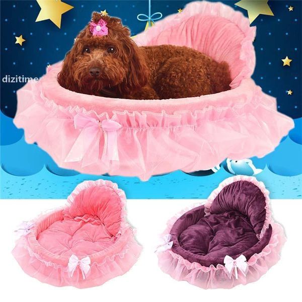 JH Prinzessinnen-Hundebett, weiches Sofa für kleine Hunde, rosa Spitze, Welpenhaus, Haustier, Doggy-Teddy-Bettwäsche, Katzen-Hundebetten, Nestmatte, Zwinger