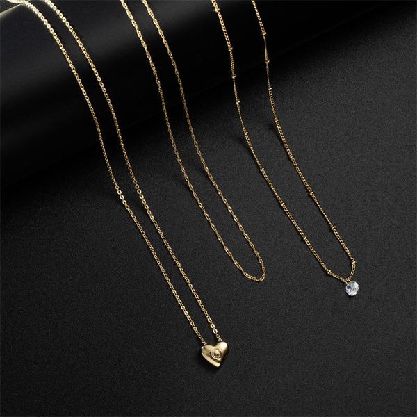 

pendant necklaces wesparking collar zircon heart with 26 letter necklace for women emo 2021 trend impact three layers chains set, Silver