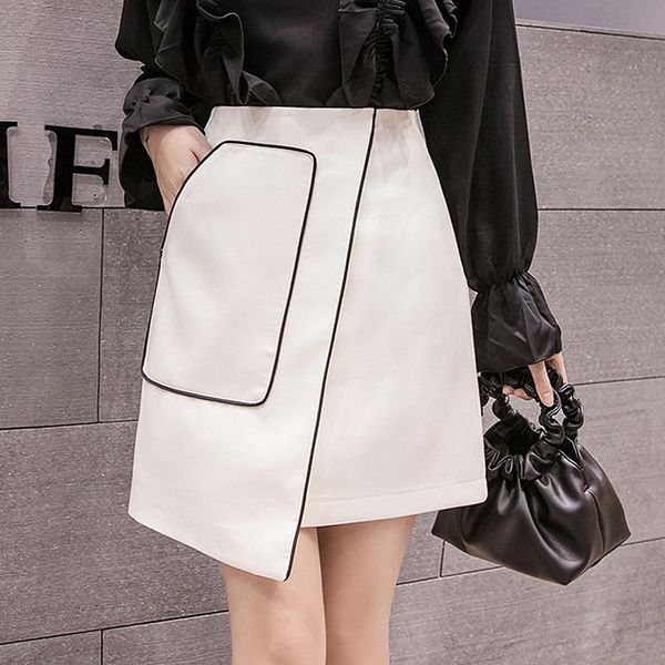 

skirts summer spring irregular womens high waist black white mini office lady plus size ladies skirt jupe femme