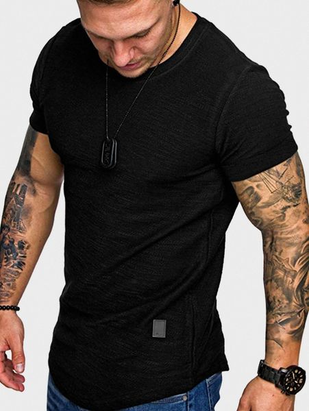 

men solid crew neck patched tee 26dw#, White;black