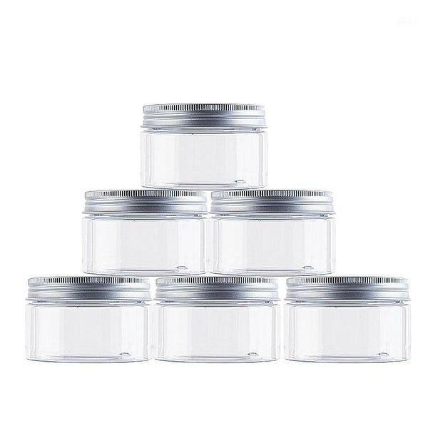 

storage bottles & jars 6pcs 50 80 100ml silver lid plastic face/hand cream facial mask lotion jar pots bottle refillable container cosmetic