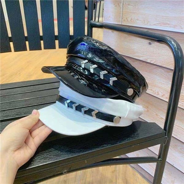 

berets female korean black and white metal arrow beret european american style street cap retro wild painter hat, Blue;gray