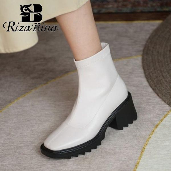 

boots rizabina fashion ankle for women shoes thick high heels classic winter autumn cool ladies footwear size 34-42, Black