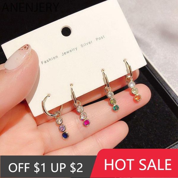 

rainbow colorful cubic zircon hoop earrings set silver color 4-piece jewelry for women party & huggie, Golden;silver