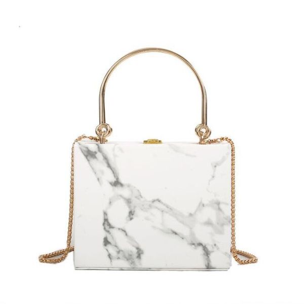 

women handbag marble printed portable hard box bags street trend leather messenger bag white buckle small fresh womens shoulder handbags, Black;red