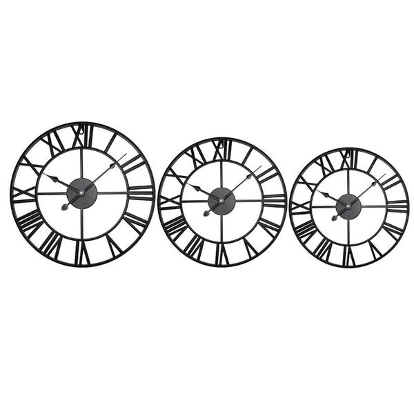 

40/47cm wall clock modern 3d large retro black iron round art hollow metal nordic roman numerals home decoration clocks