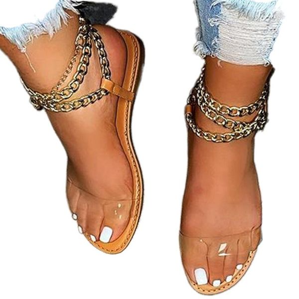 

sandals summer women casual transparent flat gladiator chain open toe flip flop outdoor sandalia feminina, Black