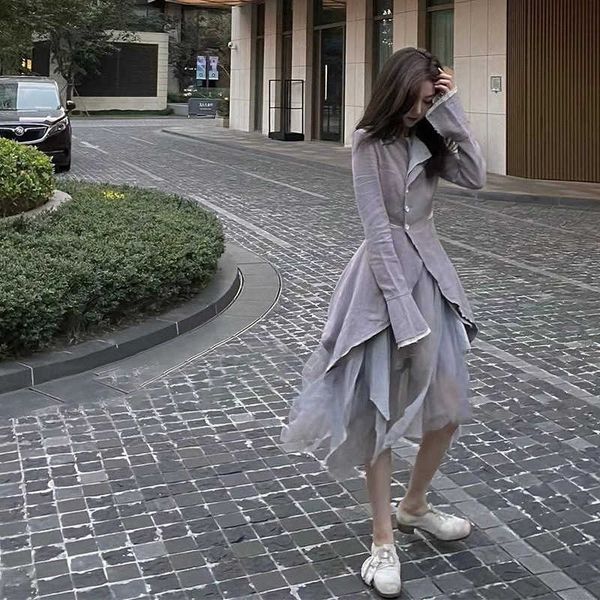 

dign of 2021 spring drs: two piece suit + suspender drs, Black;gray