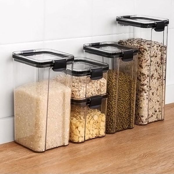 

storage bottles & jars 1pcs large capacity plastic sealed kitchen box square transparent canister fresh-keeping airtight container