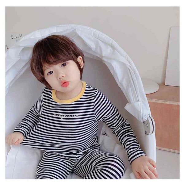 

children's home pure boys' girls' cotton sweater winter and pajamas clothes autumn pants underwear set, Black;white