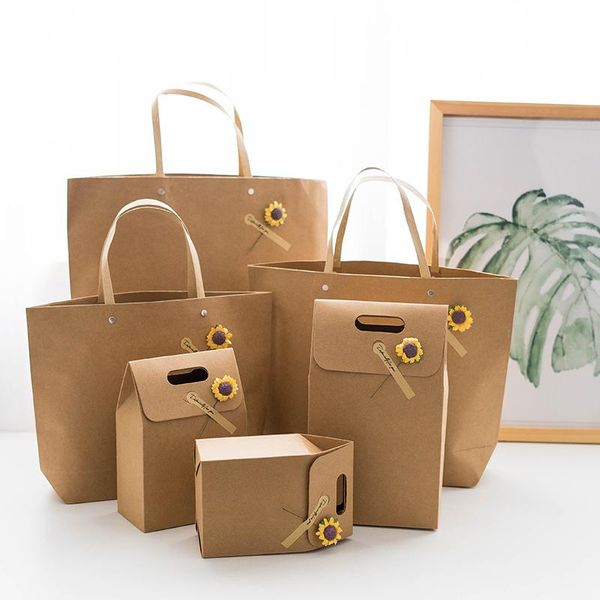 

gift wrap large capacity bag box leather color retro diy portable paper packaging clothing business accessorie
