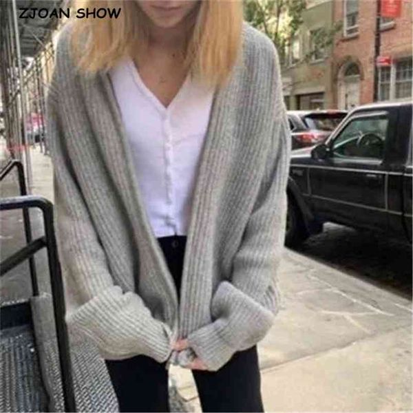 

harajuku oversized hooded cardigan women retro zipper long sleeve knitting sweater vintage loose jumper casual knitwear 210429, White;black