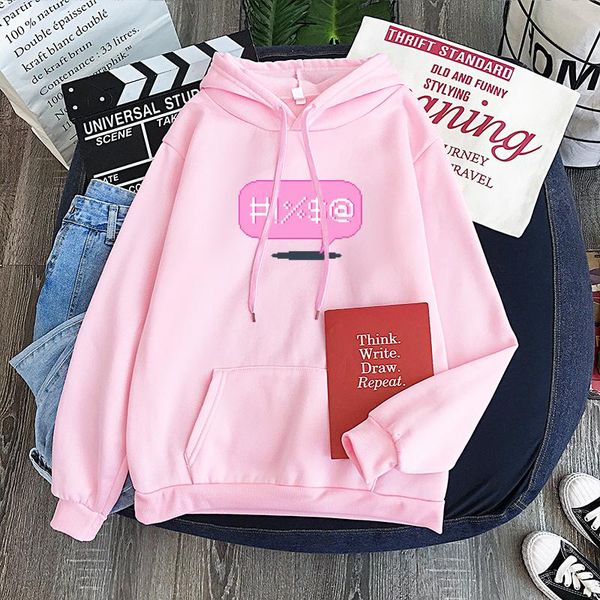 

women's hoodies & sweatshirts teen hoodie sweatshirt kawaii speech bubble pixel art harajuku hoody adoption, Black