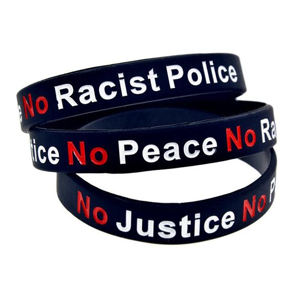 

1pcs no justice peace racist slogan silicone rubber wristband charm bracelets, Golden;silver