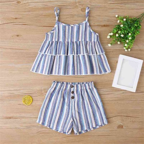 

summer suit short 2pcs kids clothes girls stripe children's clothing girl sets for 210528, White