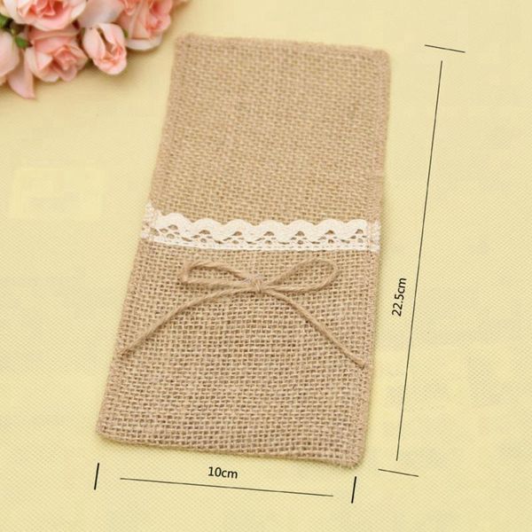 

food savers & storage containers 10pcs/lot knife cover holder vintage decoration wedding festival packaging fork pocket bag lace jute burlap