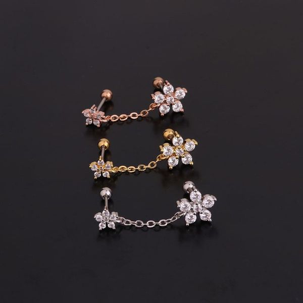 

stud 1piece diameter 0.8mm double piercing chain earrings for women trend jewelry butterfly flower, Golden;silver