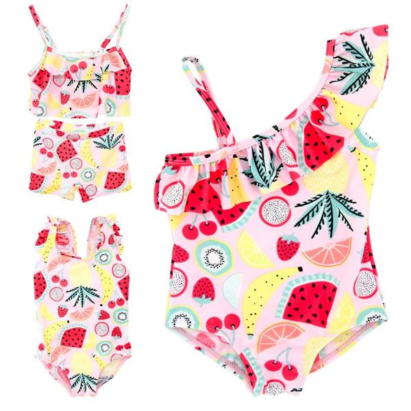 

one-pieces 0-6t baby girls swimwear 2021 summer fruit print ruffle toddler bikini swimsuit bathing suits beachwear, Black