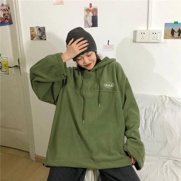 

women's hoodies & sweatshirts retro classic sweatshirt woman 2021 autumn winter loose bf fleece hooded thickened polar tide oversized h, Black