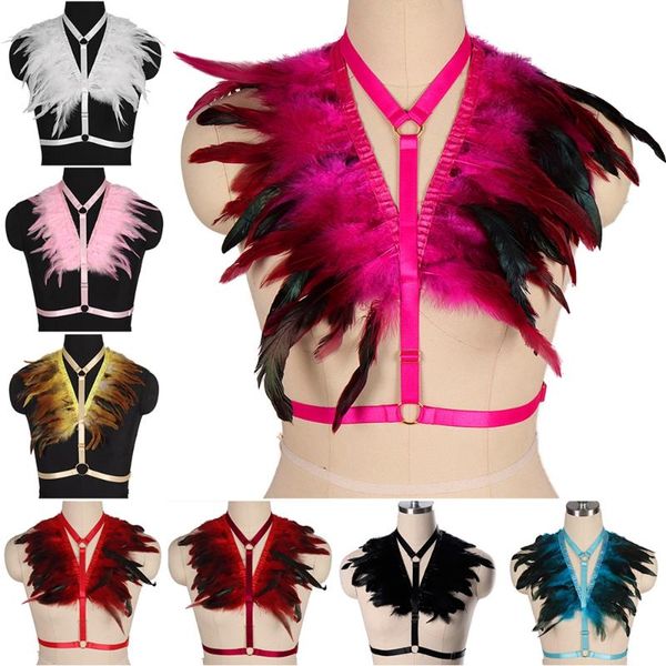 

bras sets lingerie pastel goth womens fashion cage bra bondage belt body harness elastic straps festival rave wear, Red;black