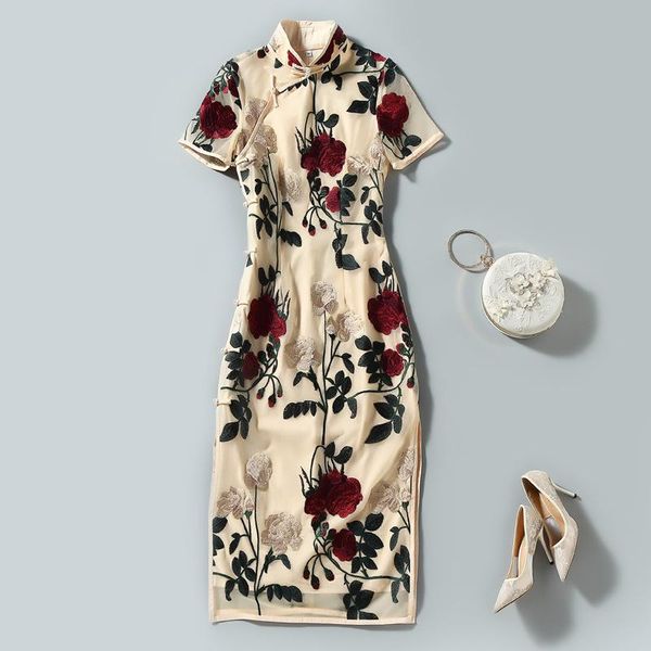 

ethnic clothing short sleeve shanghai story embrodeiry flowers party theme qipao dress modern, Red