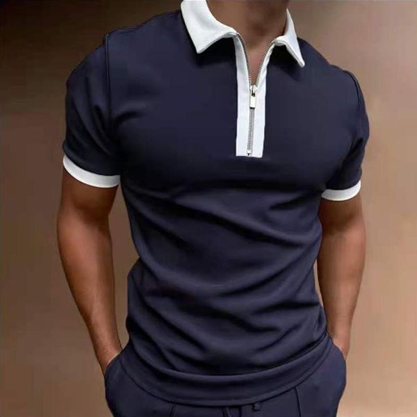 

men's casual shirts fashion men short sleeve patchwork turn-down collar zipper 2021 summer harajuku tees, White;black