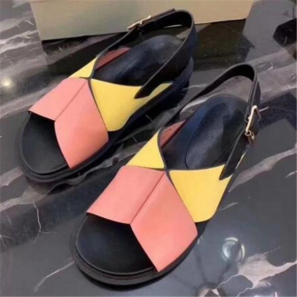 

sandals mixed color strap women roud toe casual elegant ladies shoes summer, Black