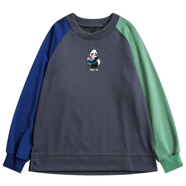 

women's hoodies & sweatshirts 2021 spring sweatshirt pullover stitching shoulder sleeve panda letter embroidery gray hoodie shirt jacke, Black