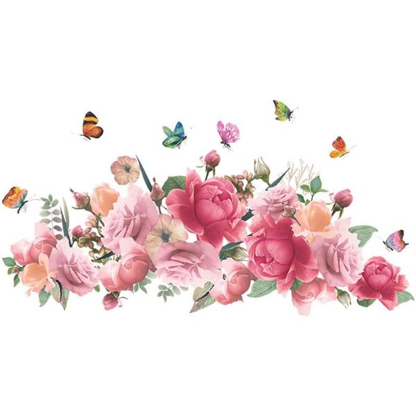

wall stickers 1pcs/setwall pink peony flower butterfly sticker living room home decal pvc