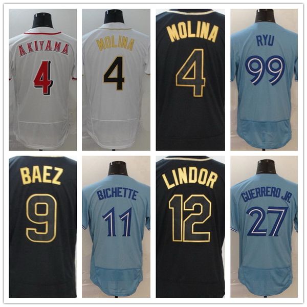 

9 baez 22 yelich 11 bichette baseball jerseys 99 ryu 4 akiyama 4 molina 44 musgrove 37 strasburg 50 wainwright local online store yakuda dro, Blue;black