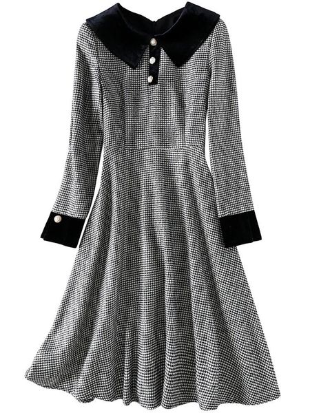 

splicing spring fall style long sleeve robes elegant dress women office plus size trendy clothes casual dresses, Black;gray
