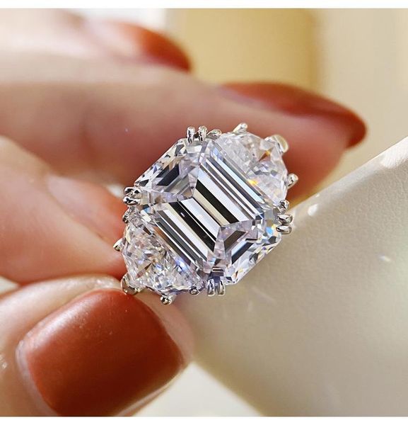 

luxury s925 silver transparent zircon rings for women square cut crystal bridal weddingring fashion jewelry korea accessories cluster, Golden;silver