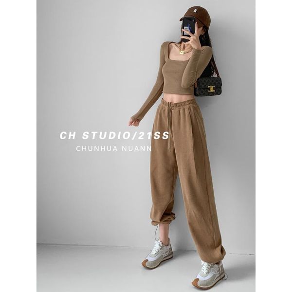 

women's pants & capris sweatpants 2021 blogger's loose spring and autumn high waist leggings ins trendy slim casual, Black;white