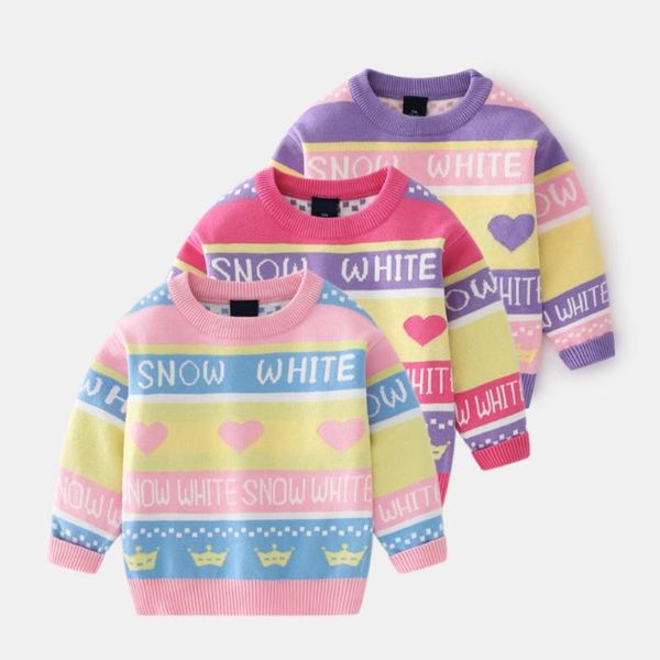 

pullover autumn winter warm print long sleeve sweater toddler kid girls clothes cute fashion double layers knitted knitwear, Blue