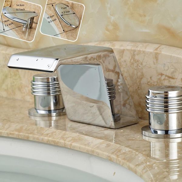 

bathroom sink faucets bright chrome deck mounted waterfall bath spout mixer faucet dual handle brass basin water tap