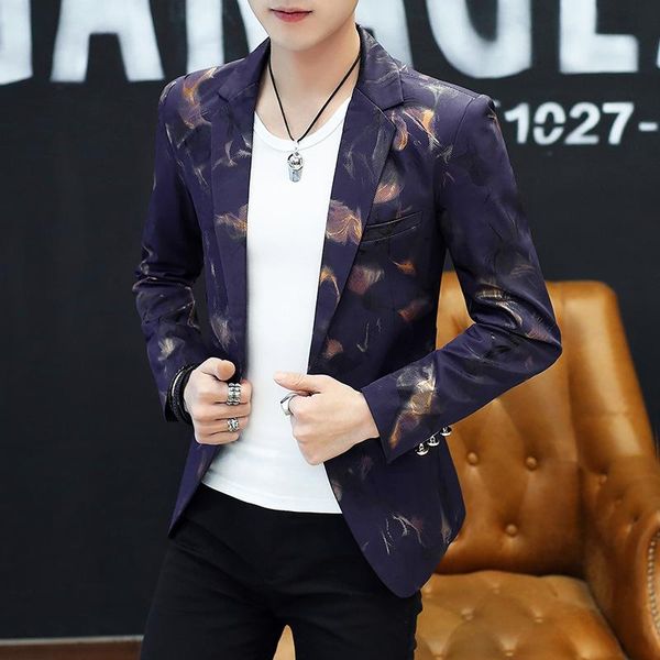 

men's suits & blazers 2021 autumn slim-fit printed blazer youth fashion handsome, White;black