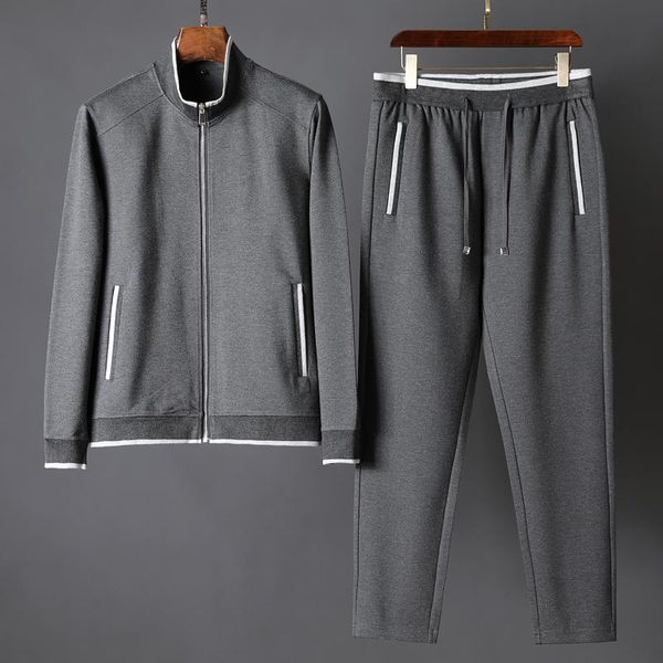 

men's tracksuits (sweatshirt+pants) mens sets luxury stand collar zipper sweatshirt men autumn winter slim fit man set with pants 4xl, Gray