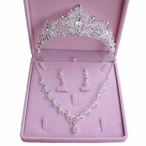 Forseven Zircon Rhinestone Tiara и Crown Ожерелье Серьги Серьги Свадебные Свадебные Аксессуары для волос Ювелирные Изделия Подарки для Женщин H1022