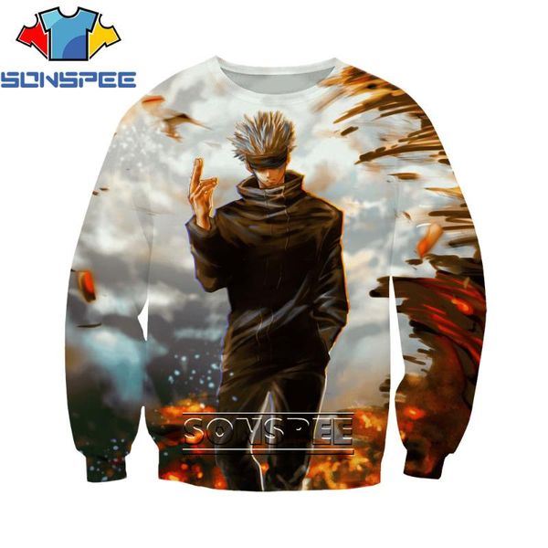 

men's hoodies & sweatshirts sonspee 3d jujutsu kaisen anime youth casual sweatshirt autumn winter cartoon loose street oversized custom, Black