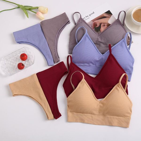 

bras sets women padded bra brazilian panties set seamless sports thongs girl lingerie fitness crop underwear, Red;black