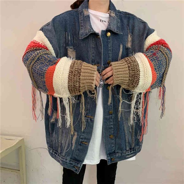 

women's jackets cut-up jean jacket, torn woman's jacket with a spring hole fashion q1ca, Black;brown