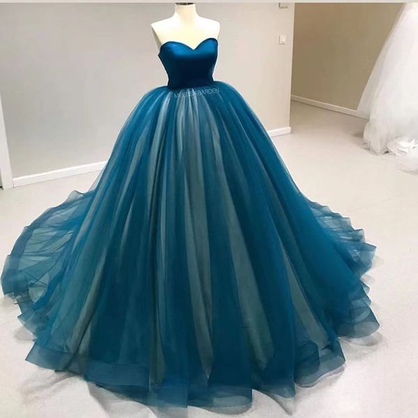 Einfaches blaues Ballkleid-Abschlussballkleid 2022, herzförmig, lang, Sweet 15 16 Partykleider, Quinceanera-Kleider