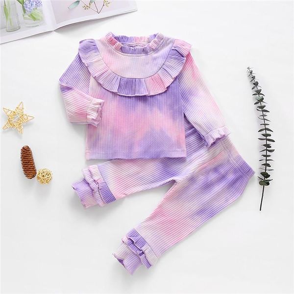 

clothing sets baby boy girl tie-dye 2pcs outfits fall winter clothes pajamas set long sleeve ribbed t-shirt and pants suit 0-24m1, White