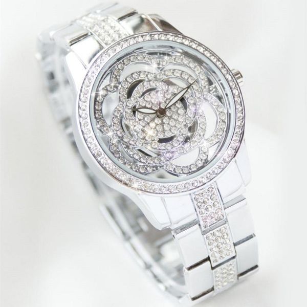 

wristwatches flower stainless steel strap women watches diamond clock quartz ladies relogios femininos jewelry with box, Slivery;brown