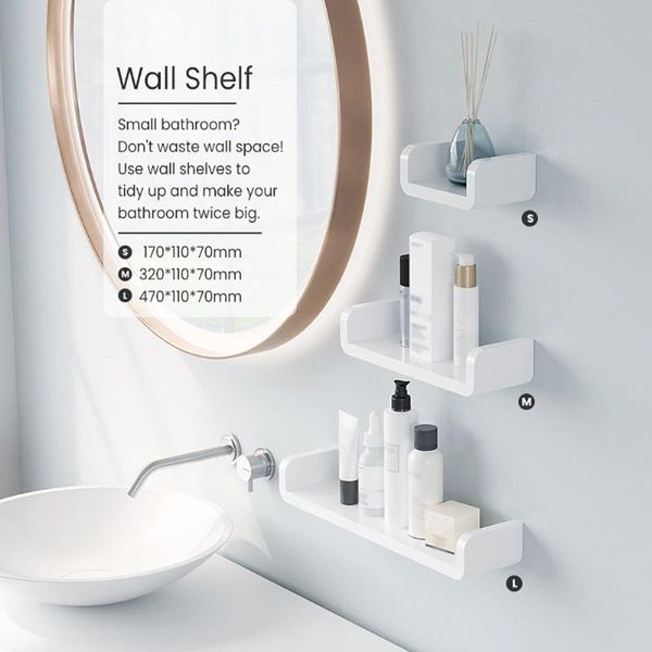 

bathroom shelves white plastic wall-mount storage box nail cosmetics air conditioner remote control holder organizer