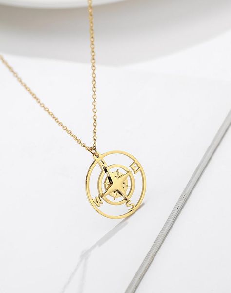 

pendant necklaces nordic icelandic compass necklace ipg18k gold nautical retro clavicle chain, Silver