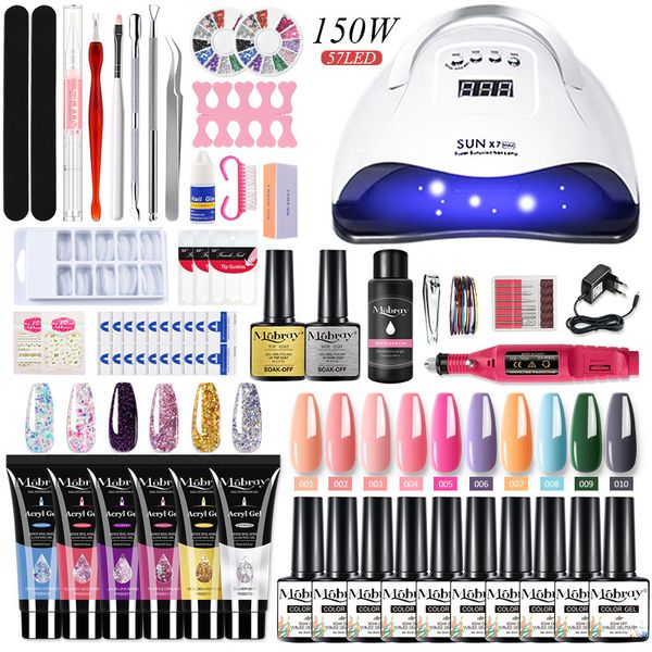 Conjunto de kit acrílico Semi permanente Poligélicos de extensão com lâmpada UV Secagem Nail Ferramentas de unhas