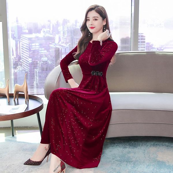

casual dresses 2021 autumn women vintage evening party dress women's long a-line, Black;gray