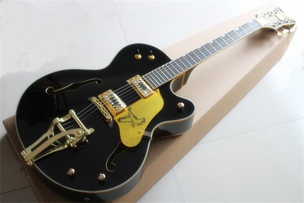 

g6120 black falcon semi hollow body jazz electric guitar ebony fingerboard korean imperial tuners gold sparkle binding double f hole bigs tr